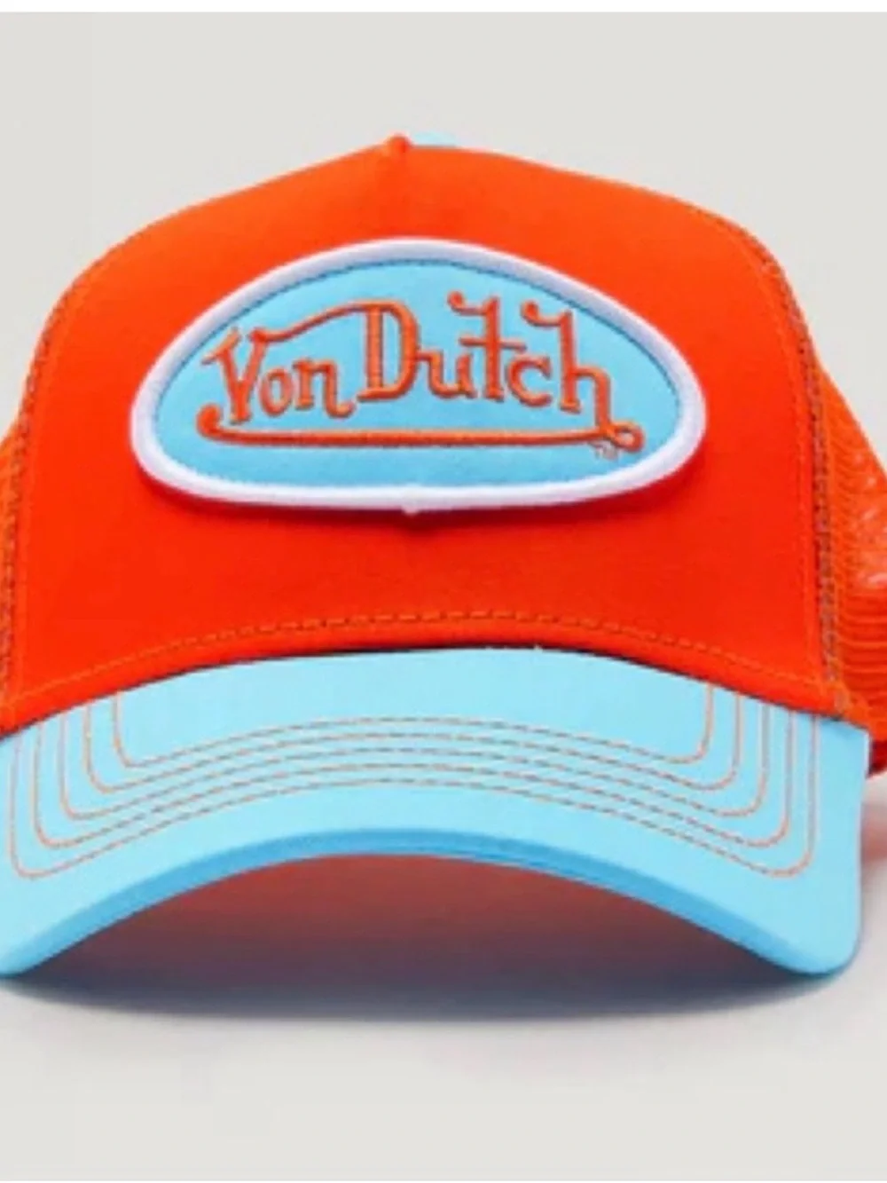 VON DUTCH UNISEX TRUCKER SNAPBACK HAT ORANGE TEAL NWT MESH DETAILU - Picture 1 of 4
